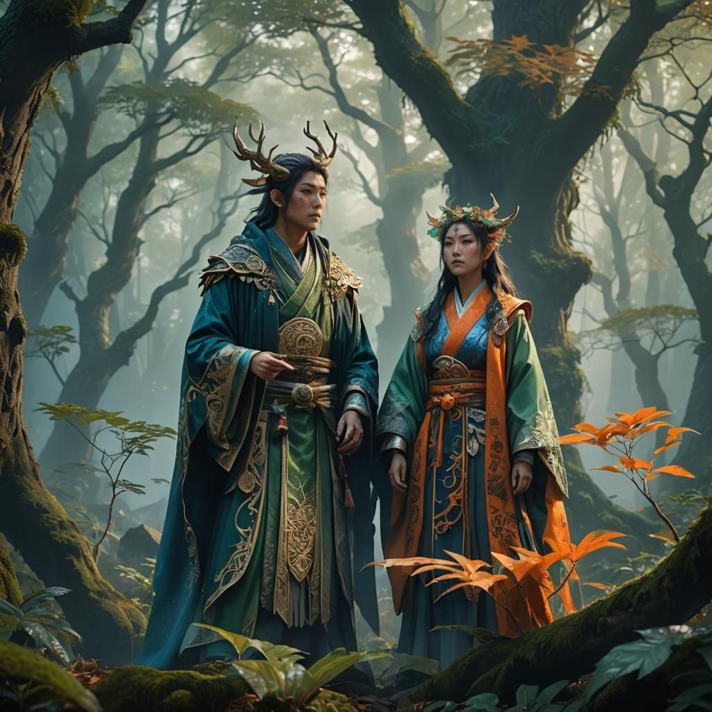 Japanese Druids in Detailed Fantasy Concept Art