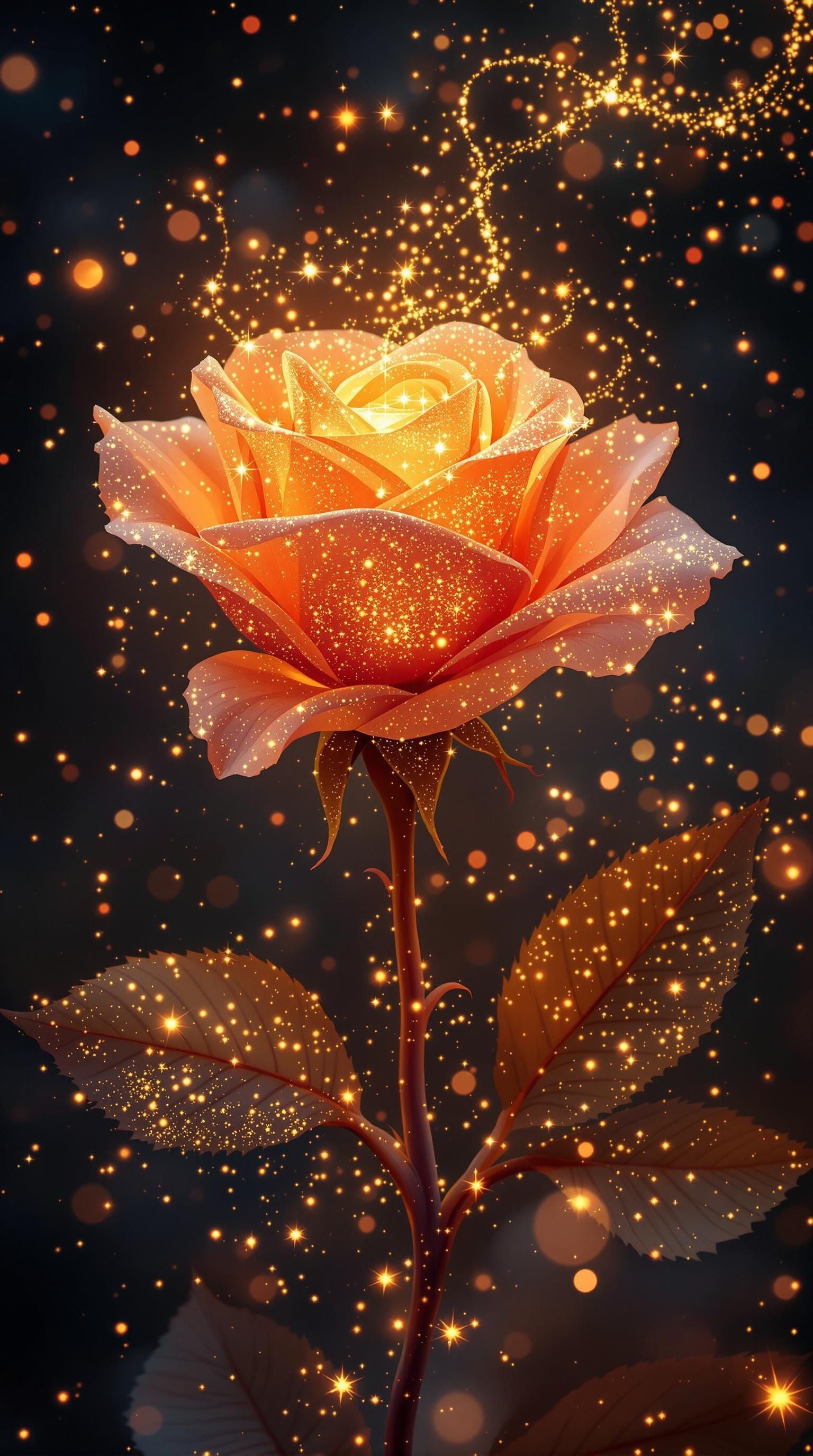 Enchanted Fire Rose Glows with Mystical Starlight