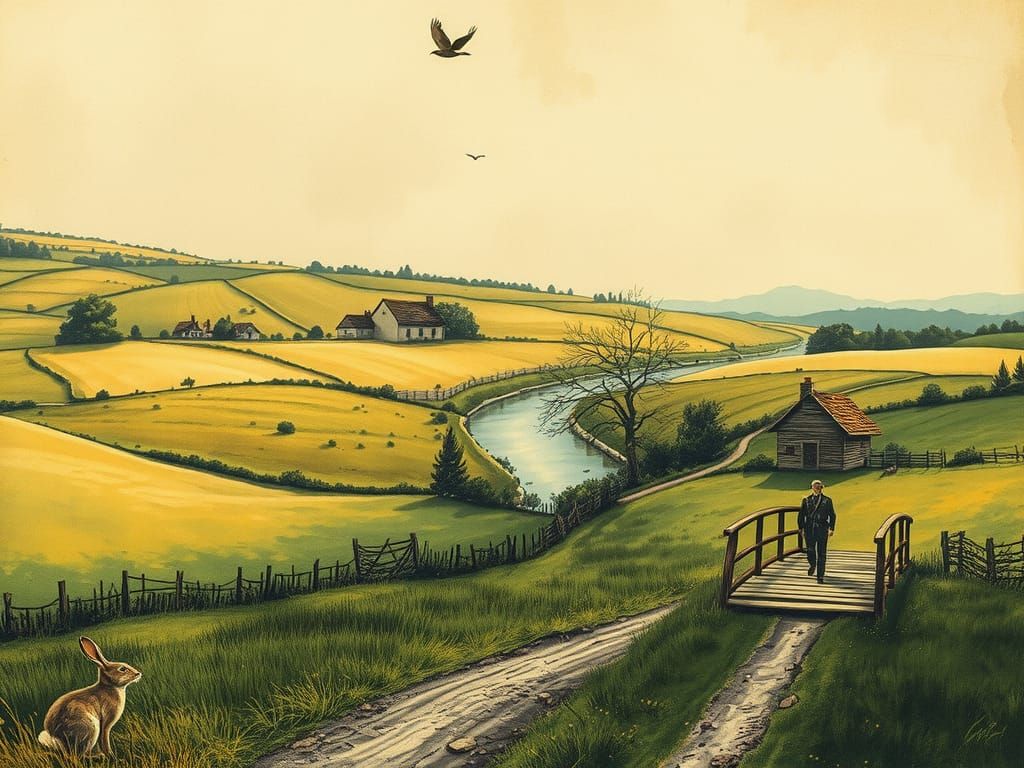 Vintage Countryside Vista in Romantic Style