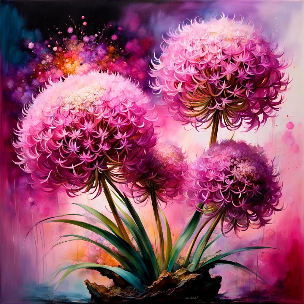 Allium Flowers in Ikebana Style with Alcohol Ink