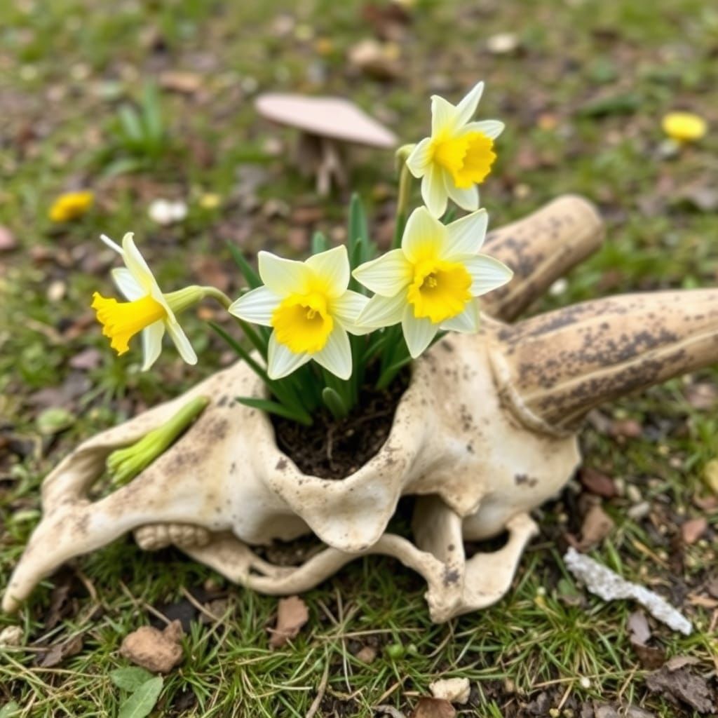 Daffodils Bloom from Ancient Skull