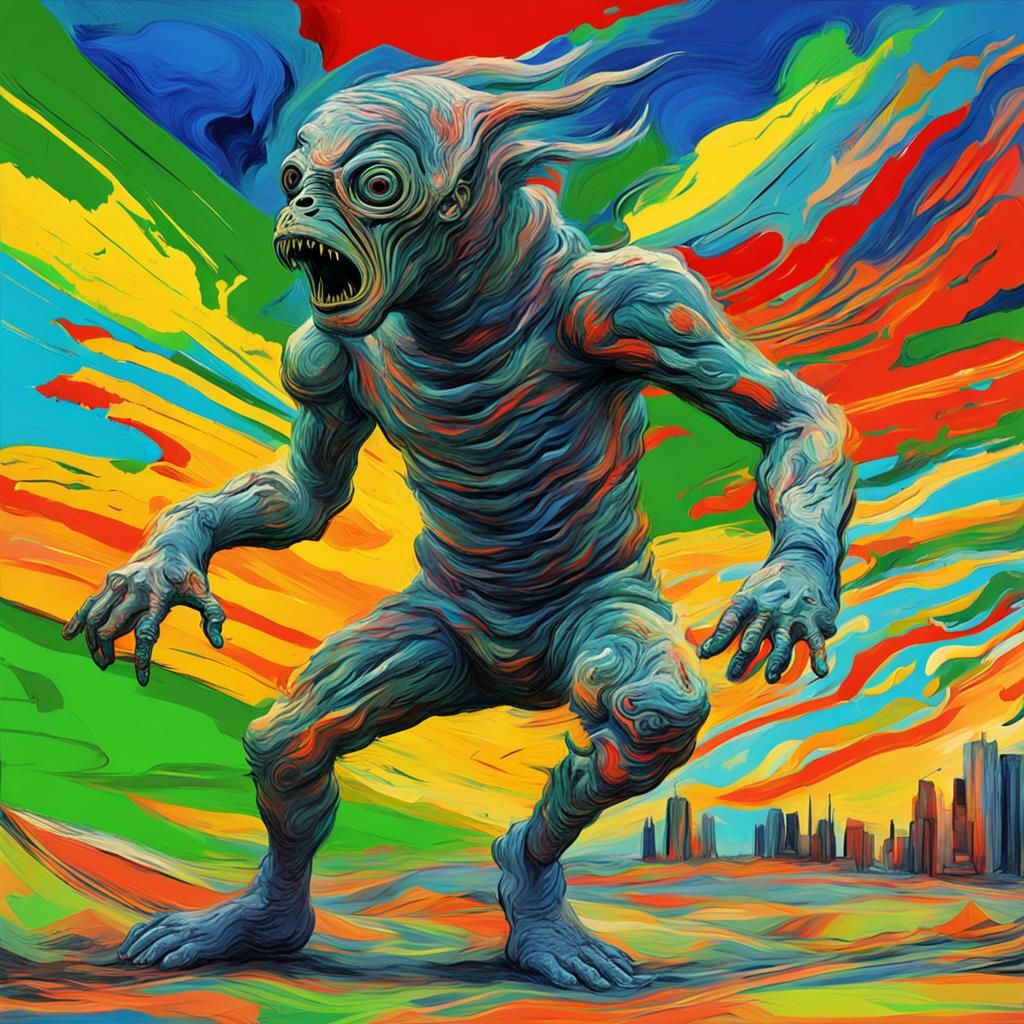 Horrendous Sci-Fi Monster with Jetstream in Cubist Style