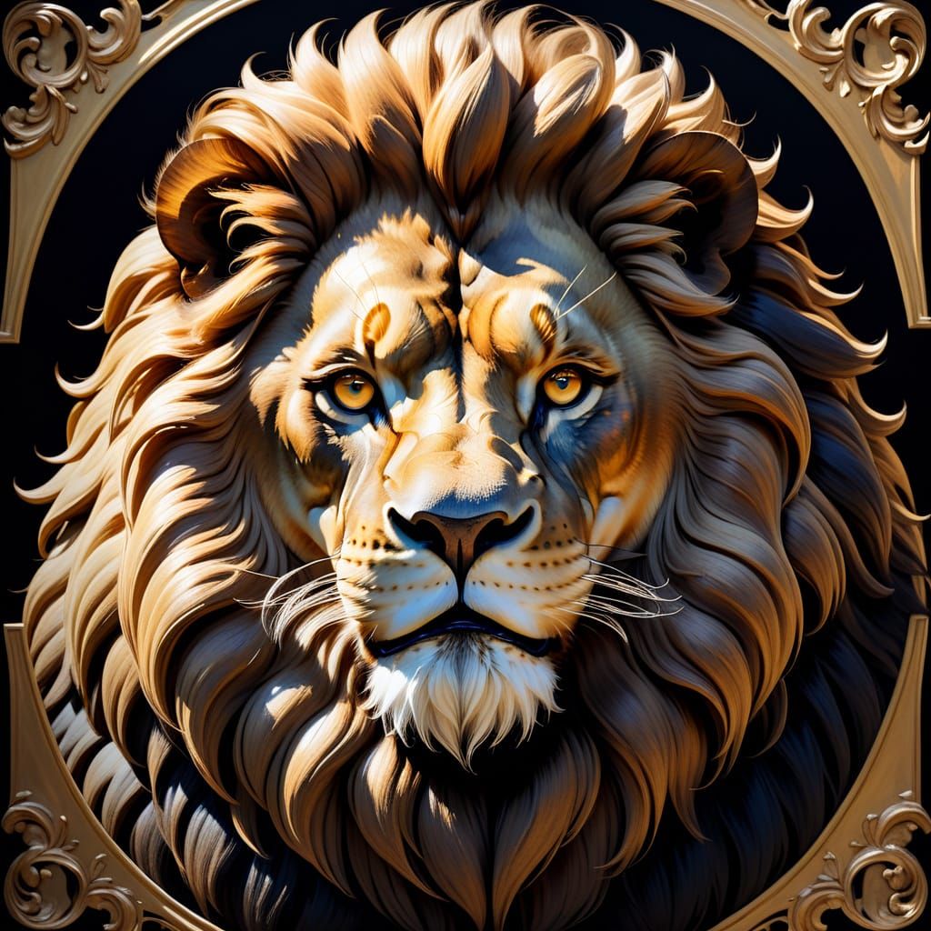 Regal Lion Portrait in Dramatic Baroque Style