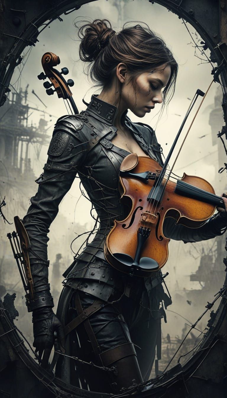 Steampunk Mechatron's Haunting Dance in Giant Violin