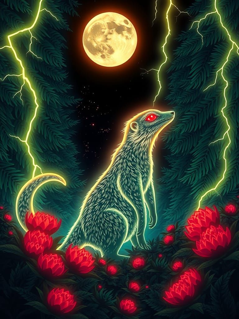 Celestial Mongoose in Mystical Forest, in Anime Style