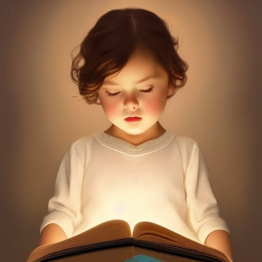 Toddler Reading Book at Night: Detailed Portrait
