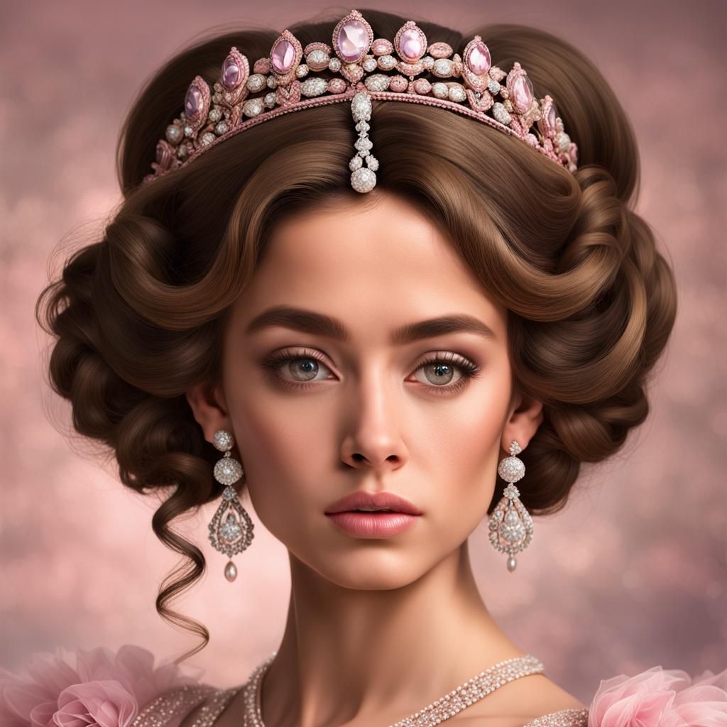 Elegant Woman in Diamond Headband, Hyperrealistic Rendering