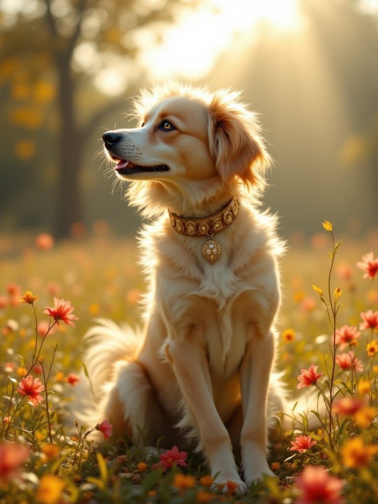 Loyal Dog in Sunlit Meadow