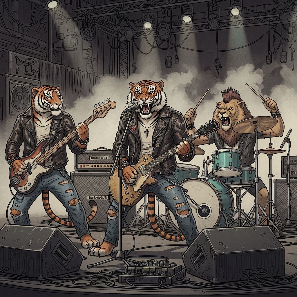 Lions and Tigers Rock Heavy Metal Band on Stage