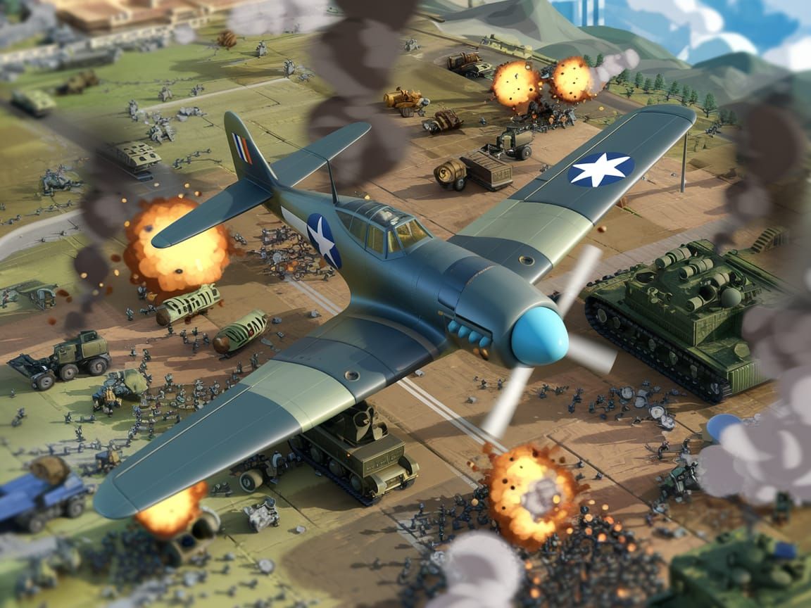 Retro Pixel Art WWII Plane Over Battlefield