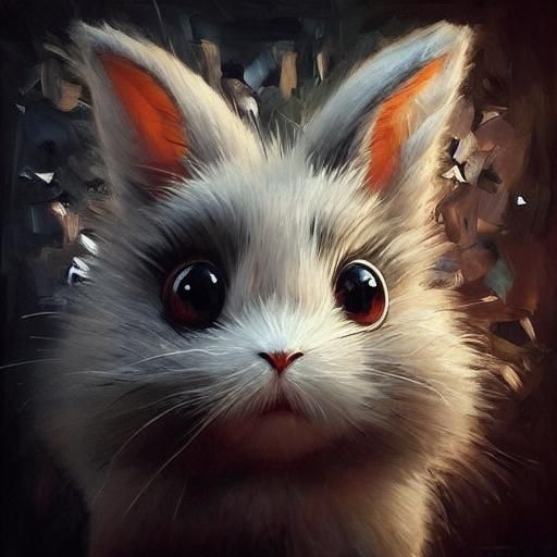Fluffy Bunny with Big Eyes as Impasto Painting