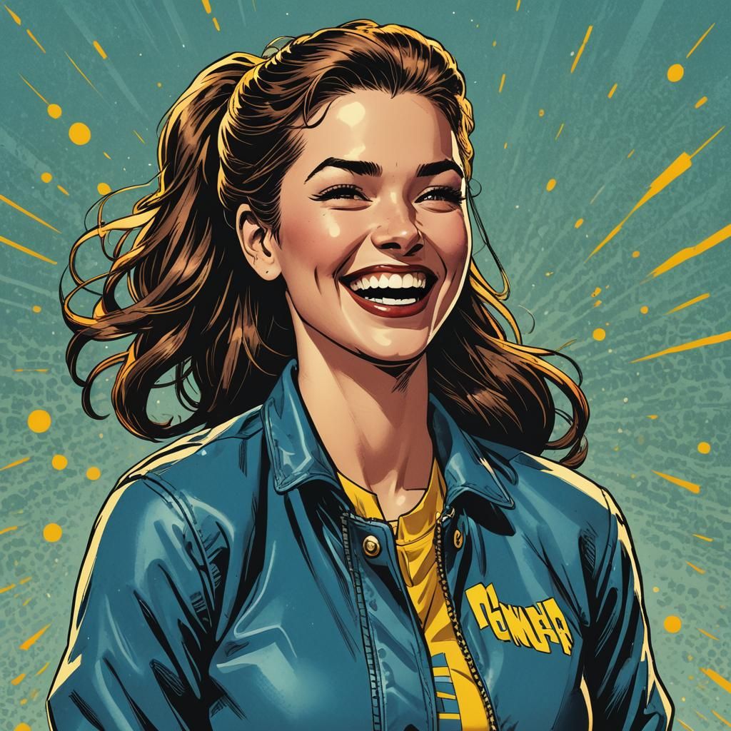 Laughing College Girl in 1950s Comic Style