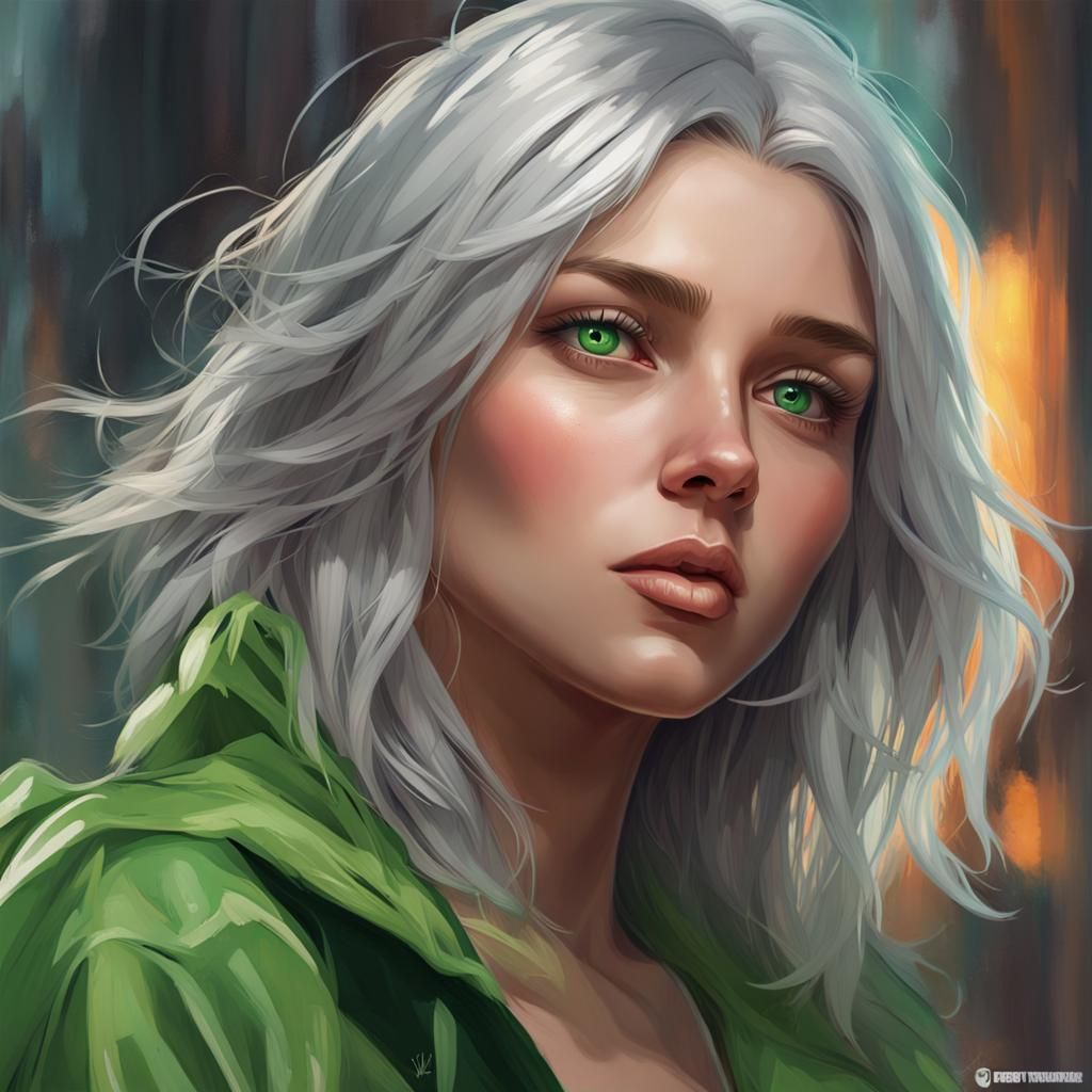 Silver Haired Girl Portrait in Graffiti Art Style