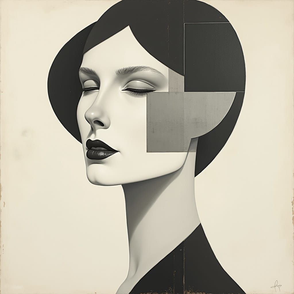 Minimalist Woman's Face in Industrial Chic Style