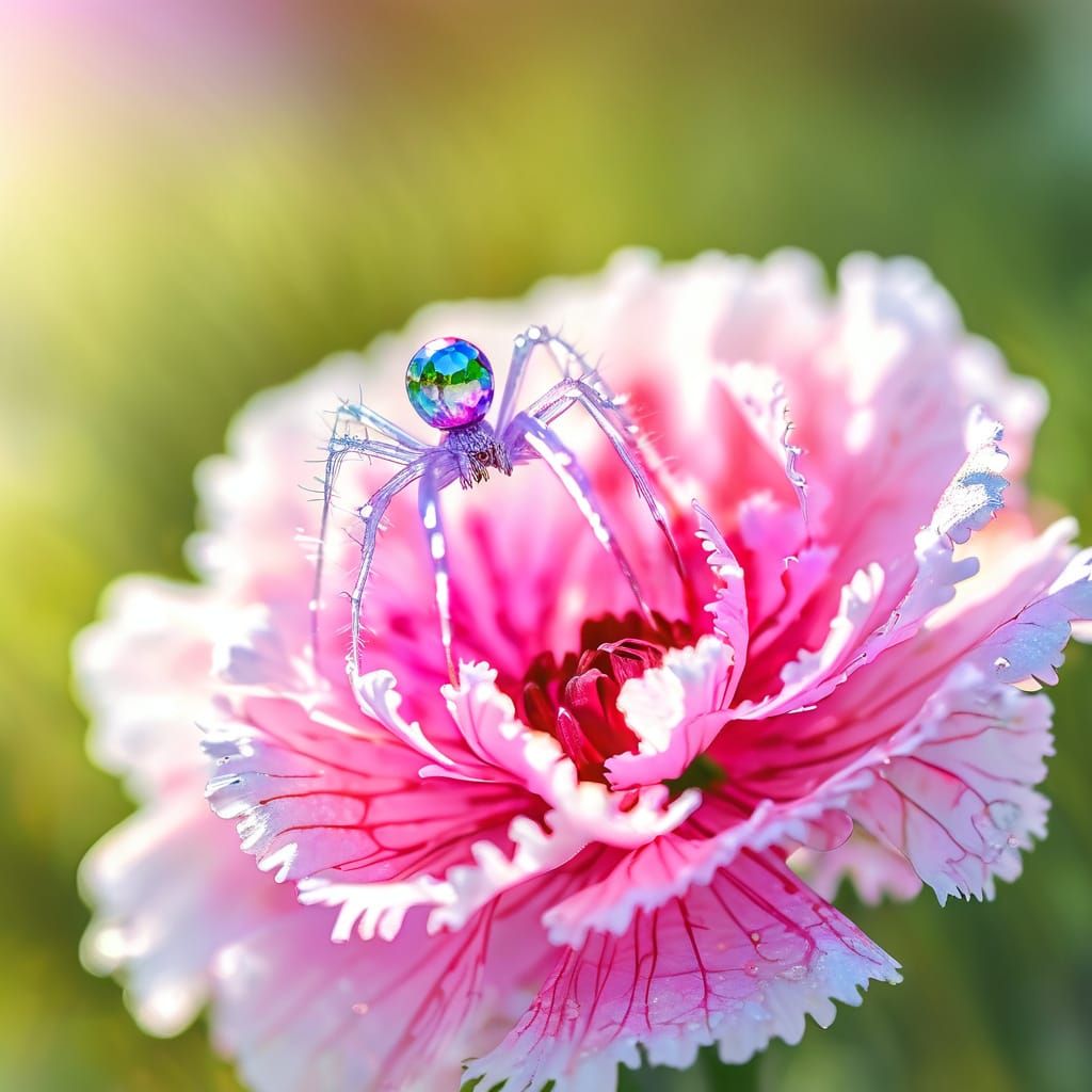Iridescent Spider on a Carnation Petal