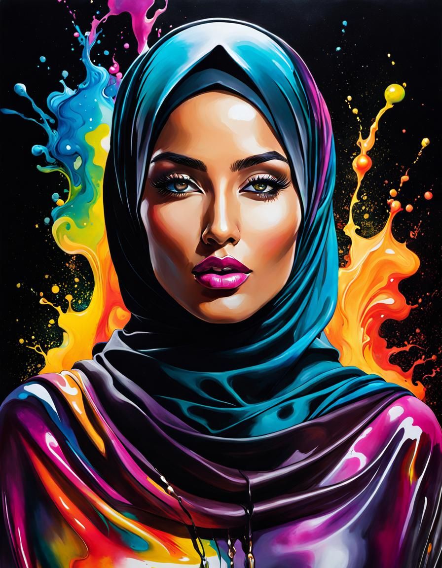 Psychedelic Hijabi Portrait in Alcohol Ink Style