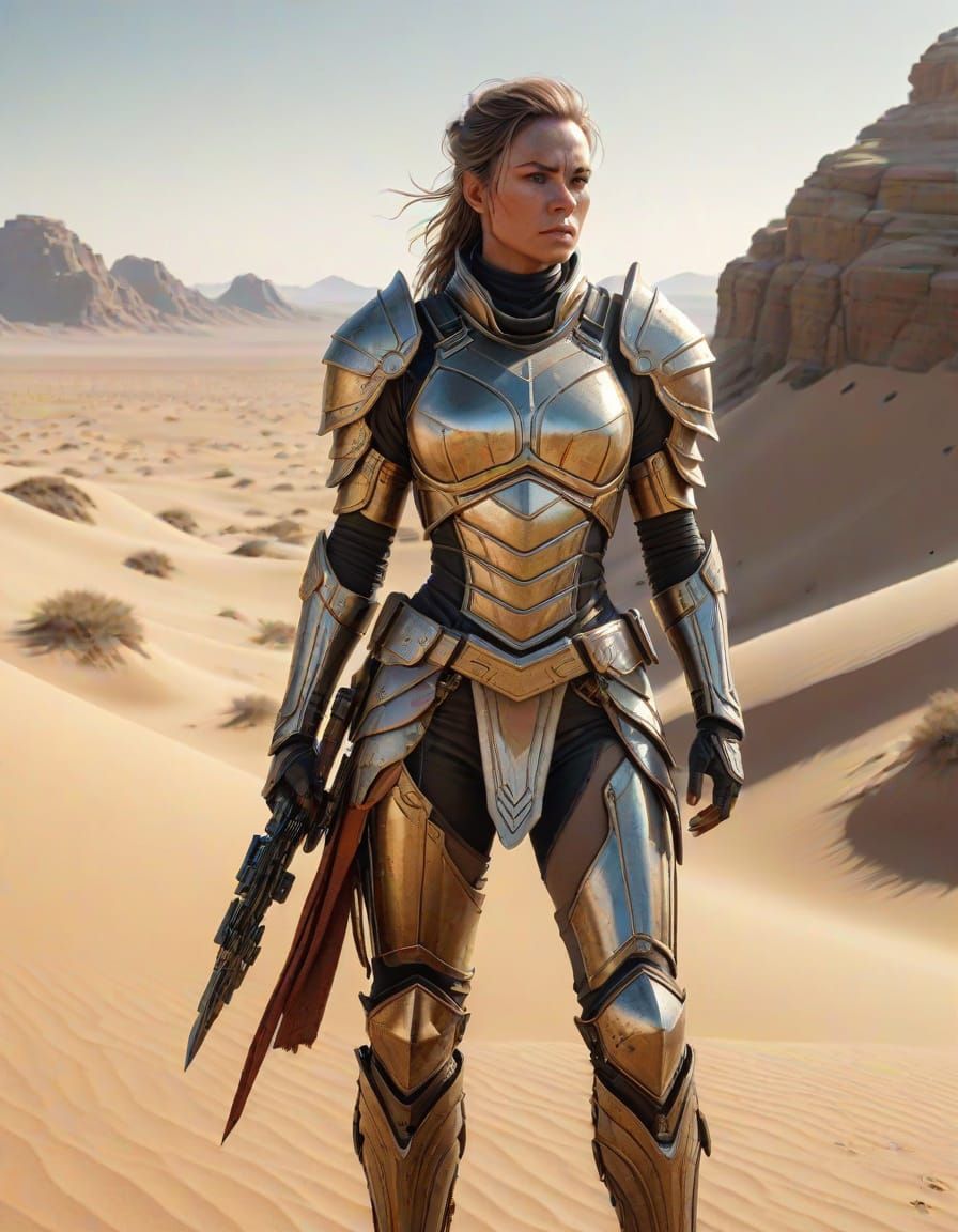Sci-Fi Fantasy Female Warrior in Desert Landscape
