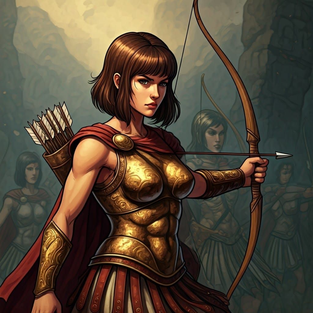 Ancient Greek Female Warrior in Linen Armor