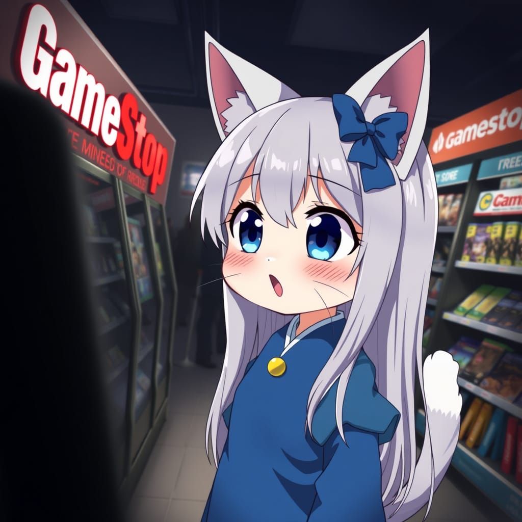 Cute Anime Catgirl Enchants GameStop