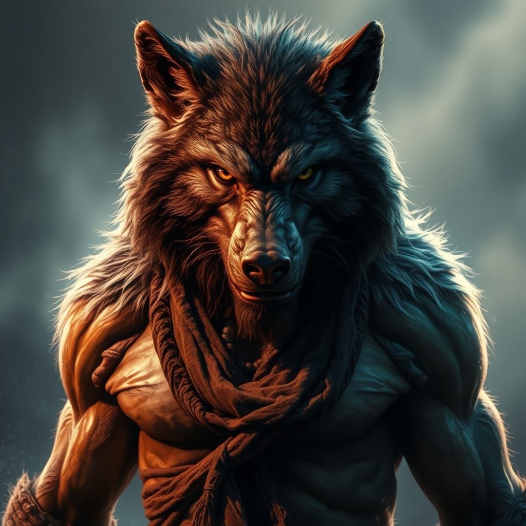 Brooding Werewolf in Hyper-Realistic Matte Painting
