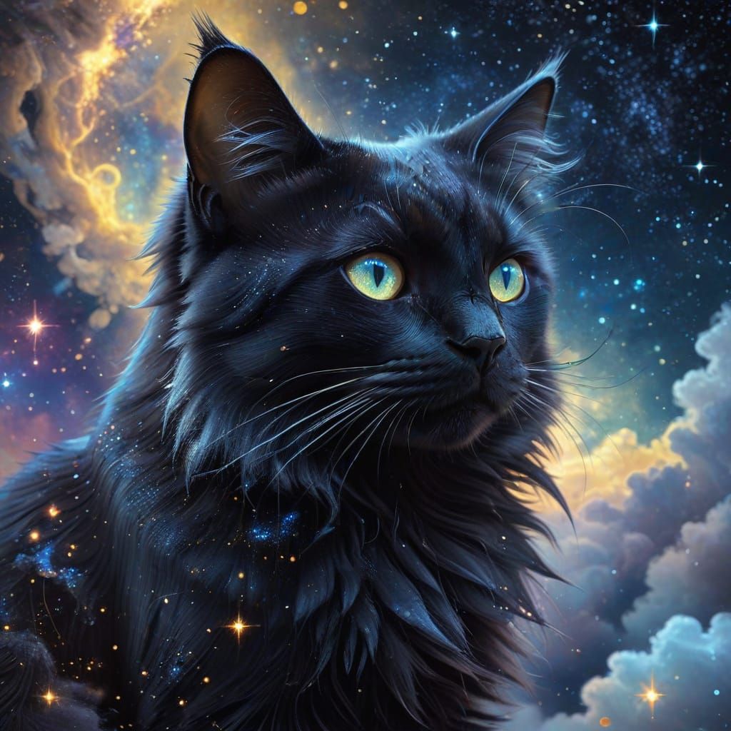 Celestial Feline Majesty in Dark Fantasy Art