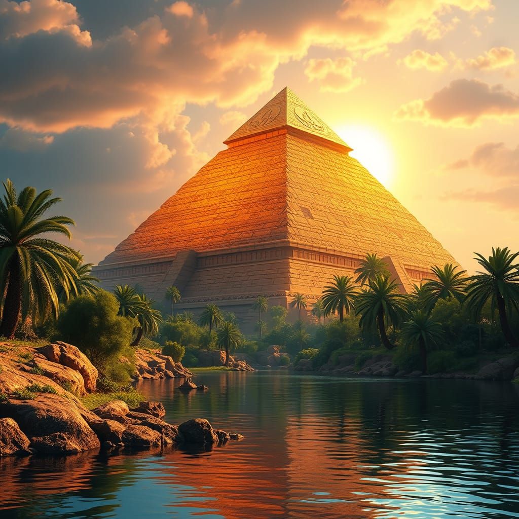 Ancient Step-Pyramid Illuminated by Golden Desert Light