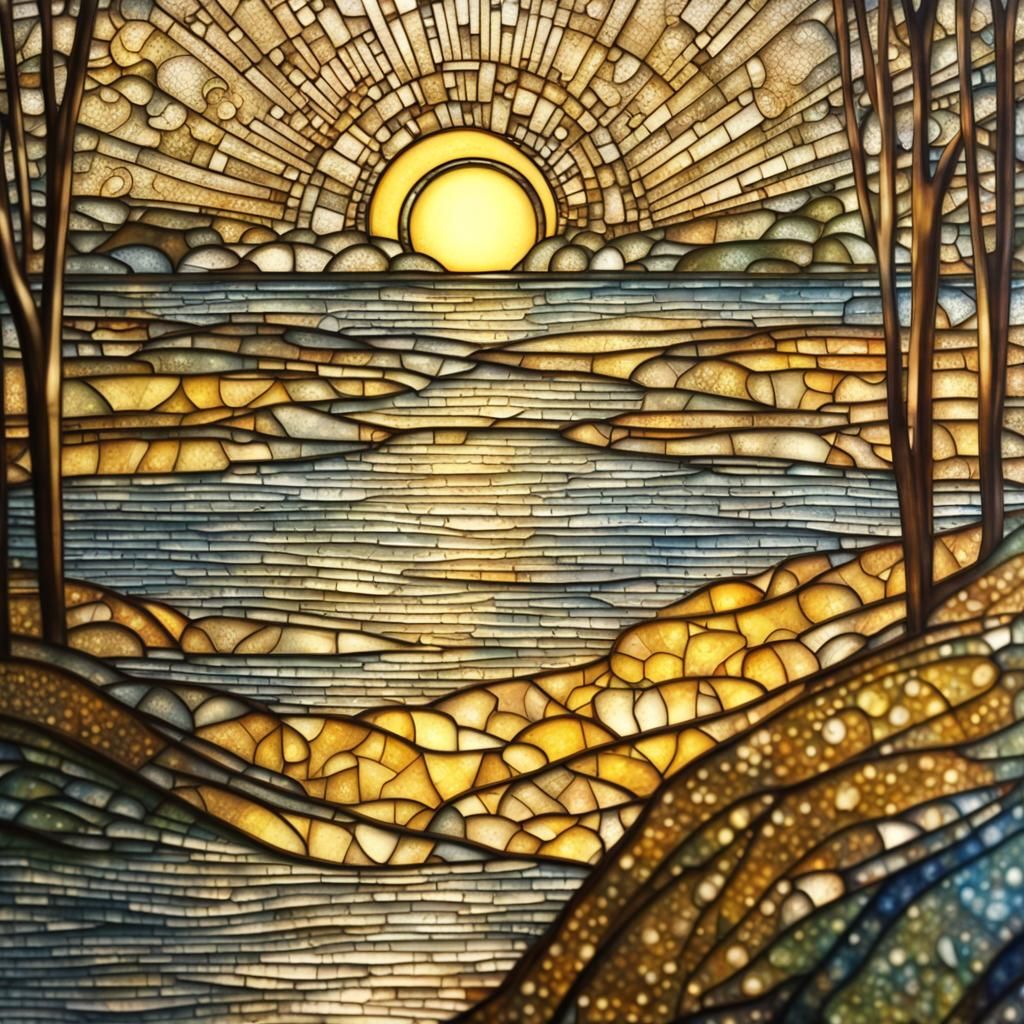 Art Deco River Through Cracked Glass