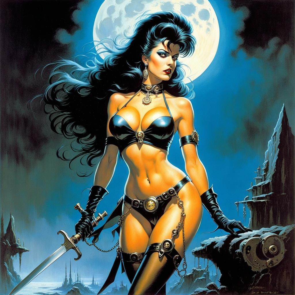 Steampunk Vampire Woman in 80s Comic Style