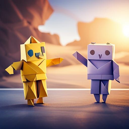 Origami Robots in Paper Artistic Papercraft Scene