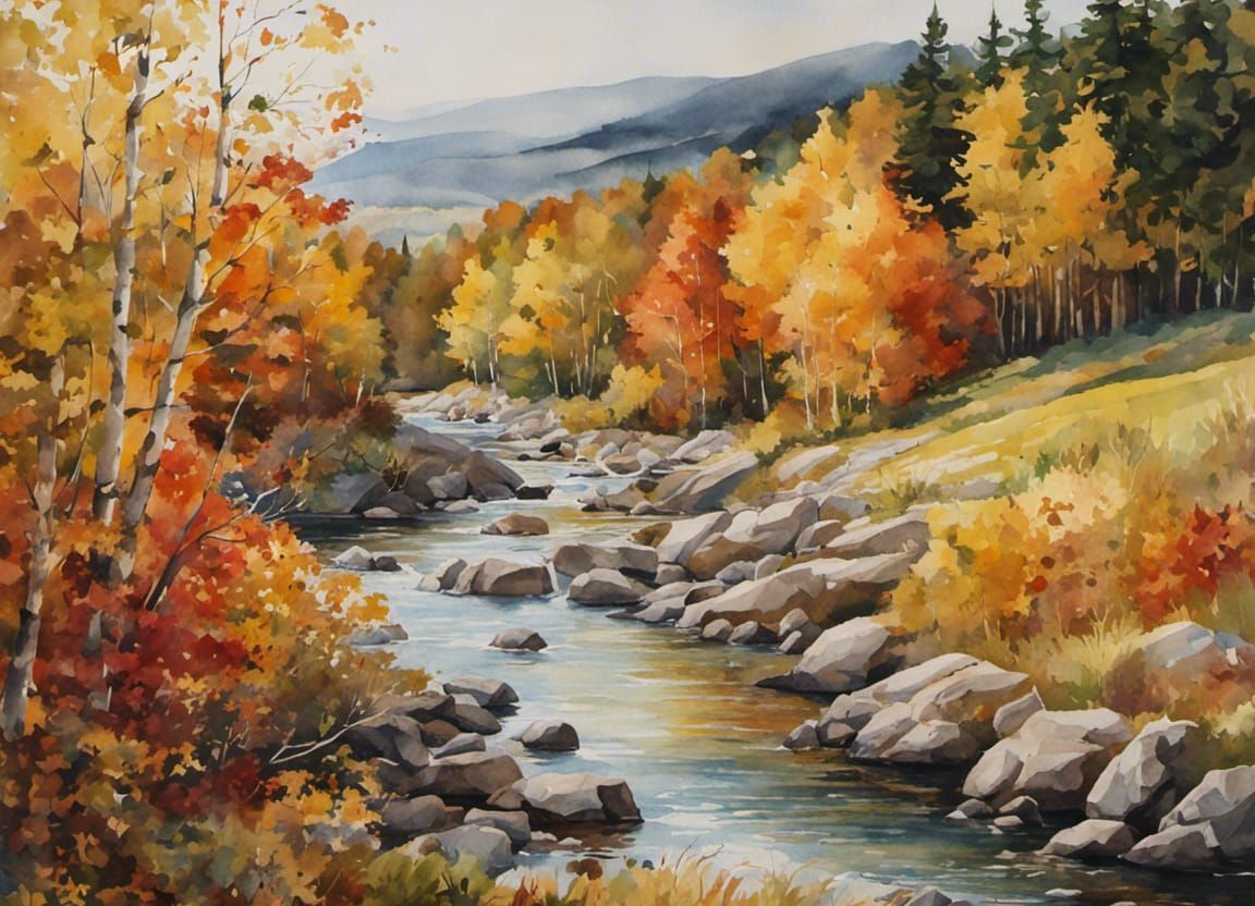 Autumn Landscape in Quebec: Watercolor Painting