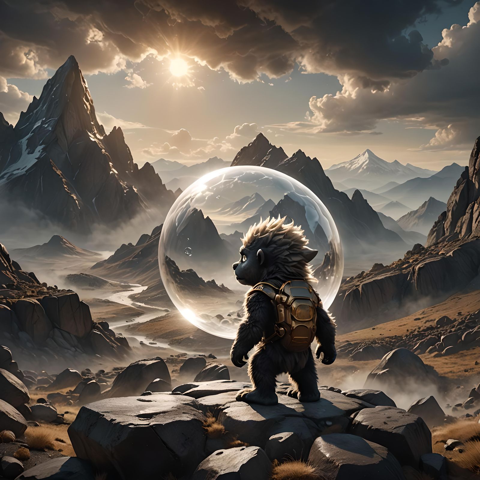 Baby Monster and Bubble: Black and White Illustration