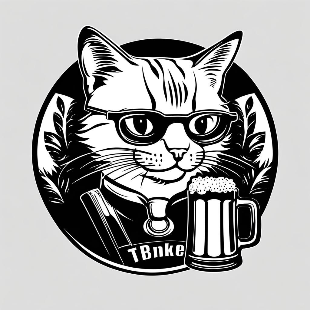 Minimalist Cat Beer Logo for T-Shirt Design