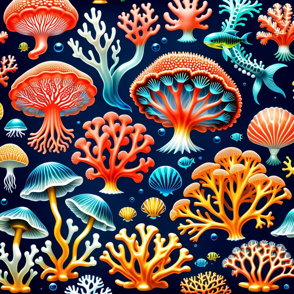 Vibrant Alien Underwater World: Haeckel-Inspired Illustratio...