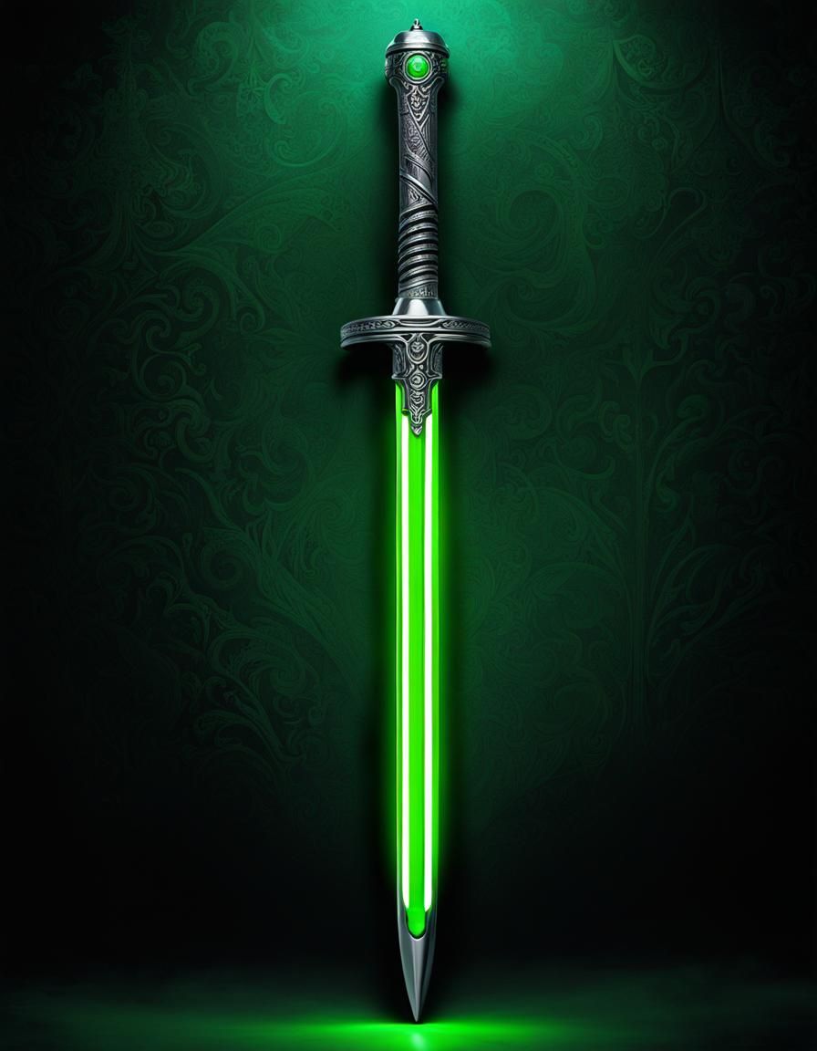 Ethereal Green Lightsaber with Mystical Runes