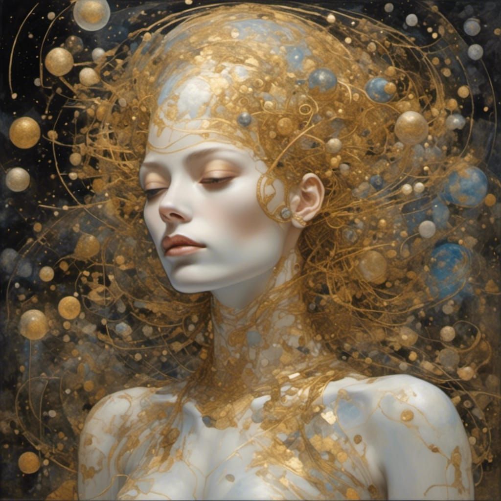 Quantum Style Woman's Head and Brain in Space