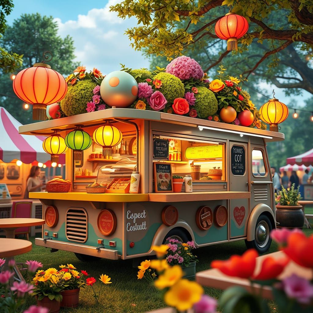 Fantasy 50s Spring Festival Food Truck in Vibrant 3D