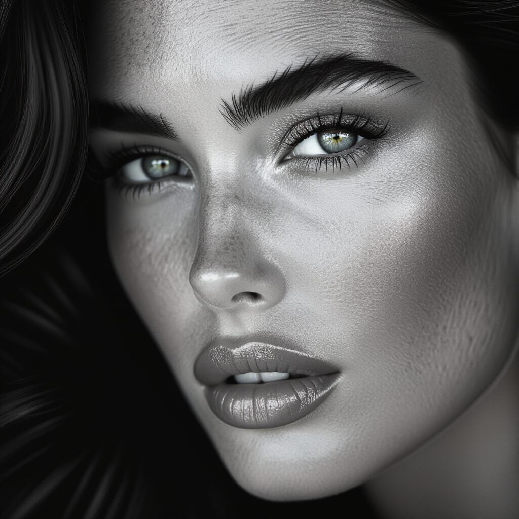 High-Fashion Model Portrait in Black and White