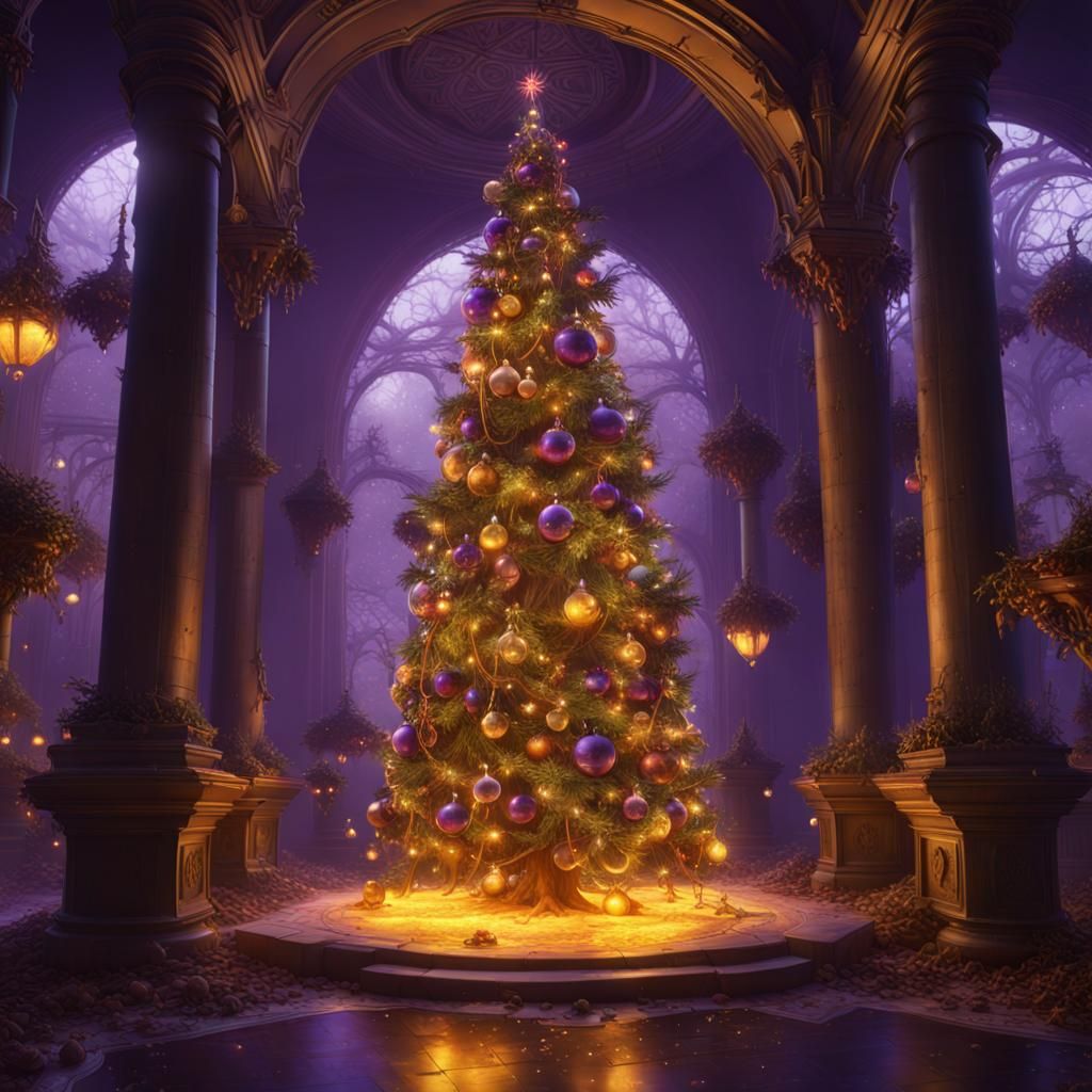 Dark Fantasy Christmas Trees in Purple and Yellow