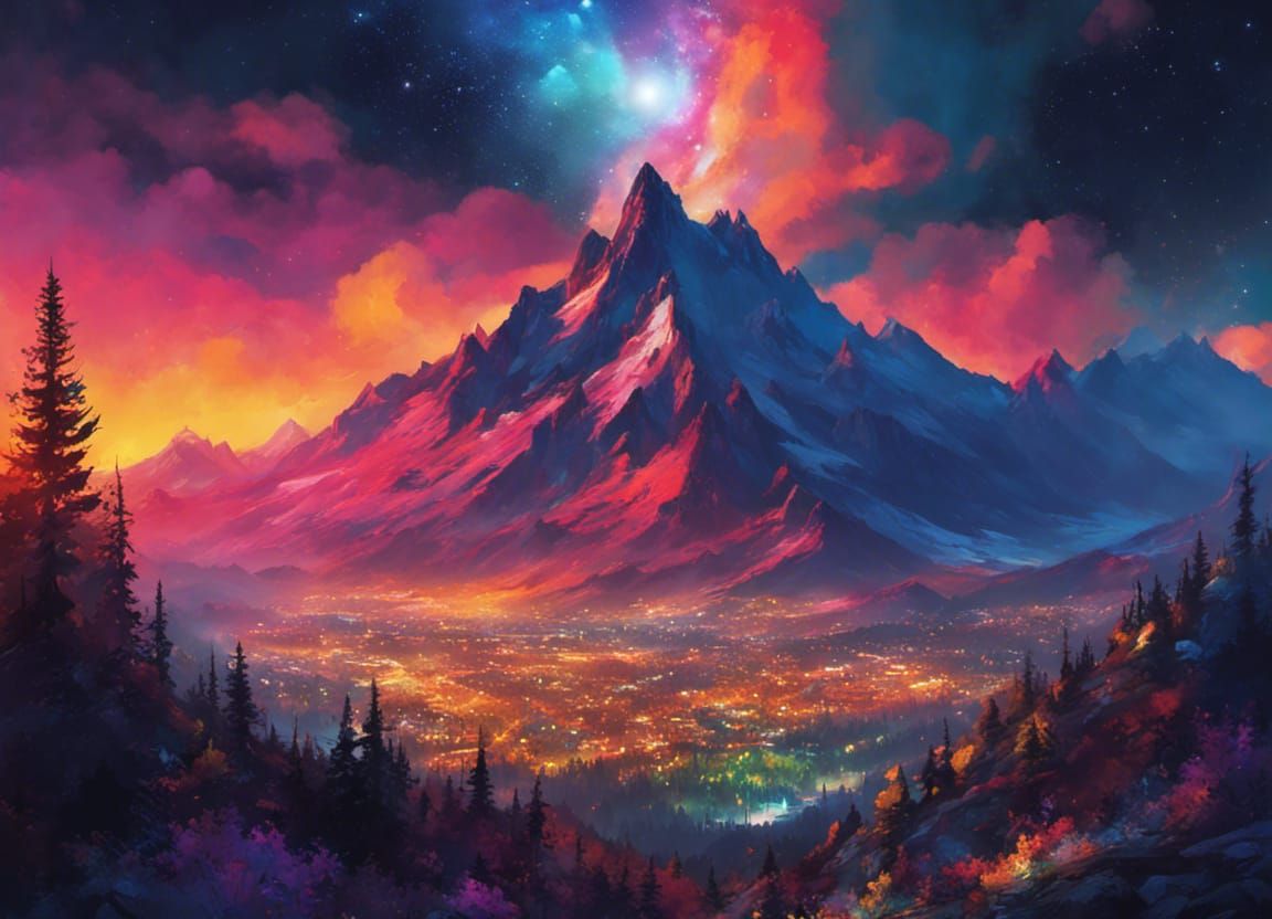 Mountain Range at Night in Fantasycore Style