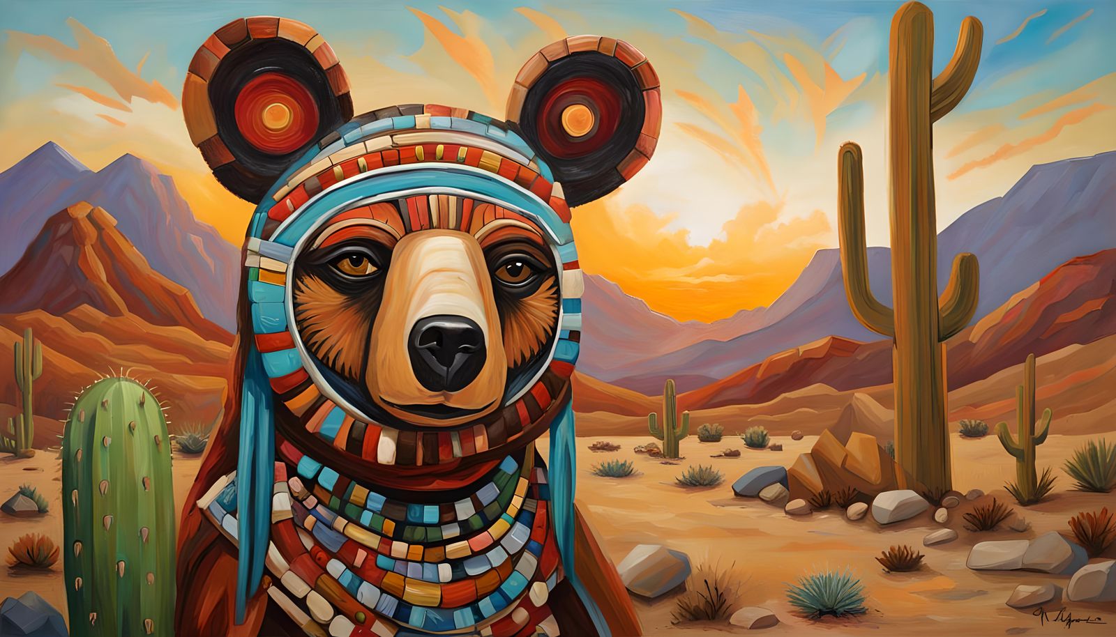 Hopi Bear Katsina in Impasto Oil Painting Style