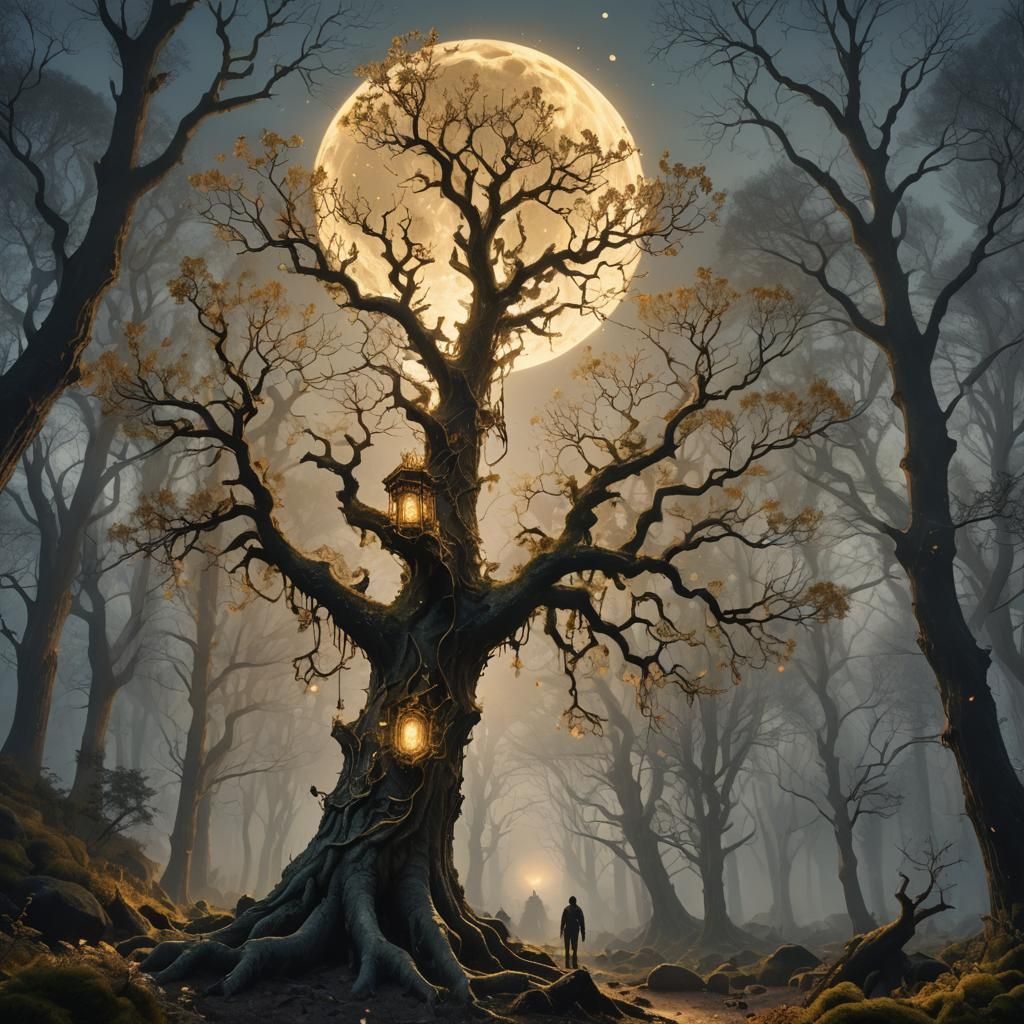 Crystalline Silicon Tree in Baroque-Inspired Digital Paintin...