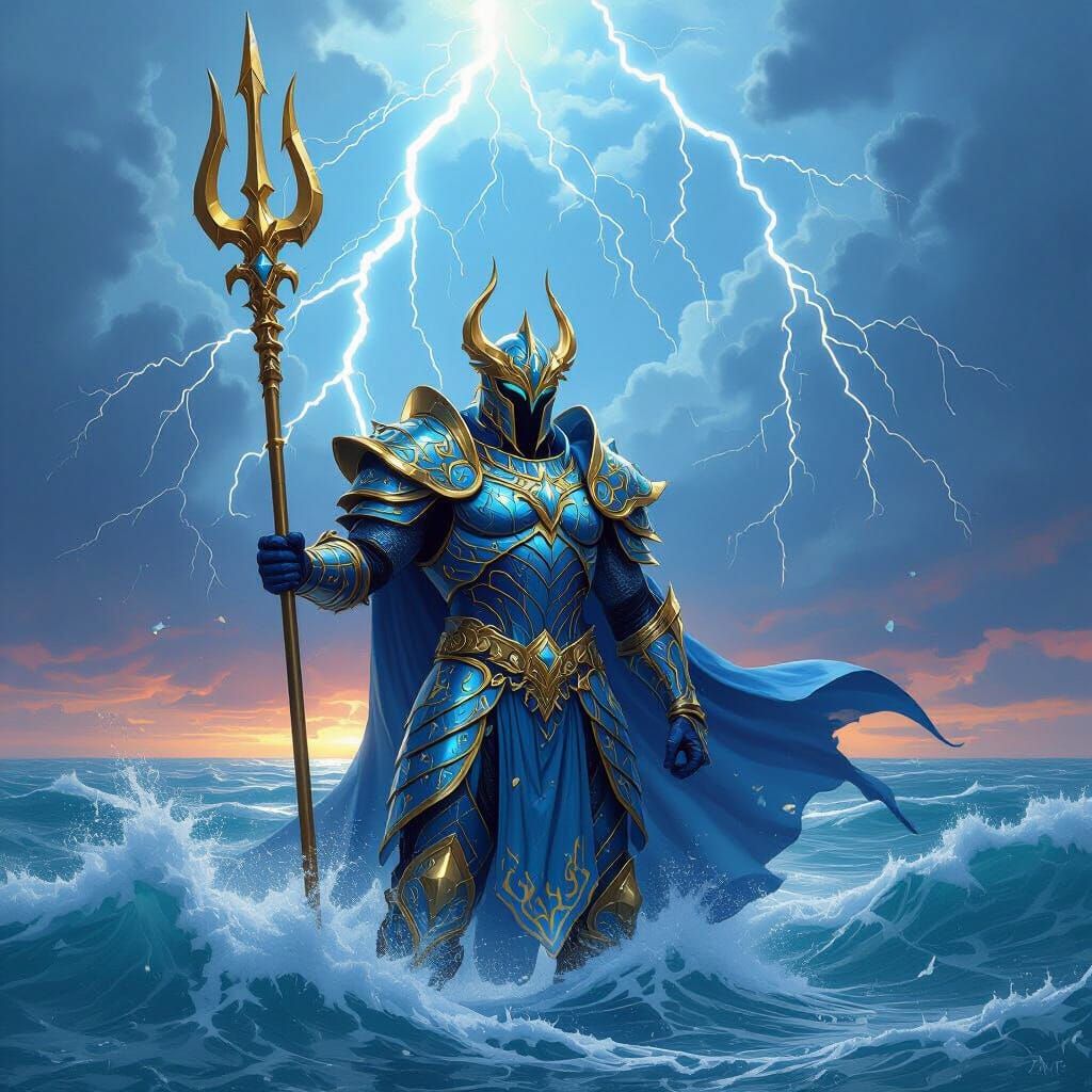 Ocean Knight in Diamond Armor with Golden Trident