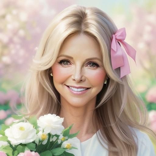 Olivia Newton-John Portrait with Pink Ribbon in Watercolor