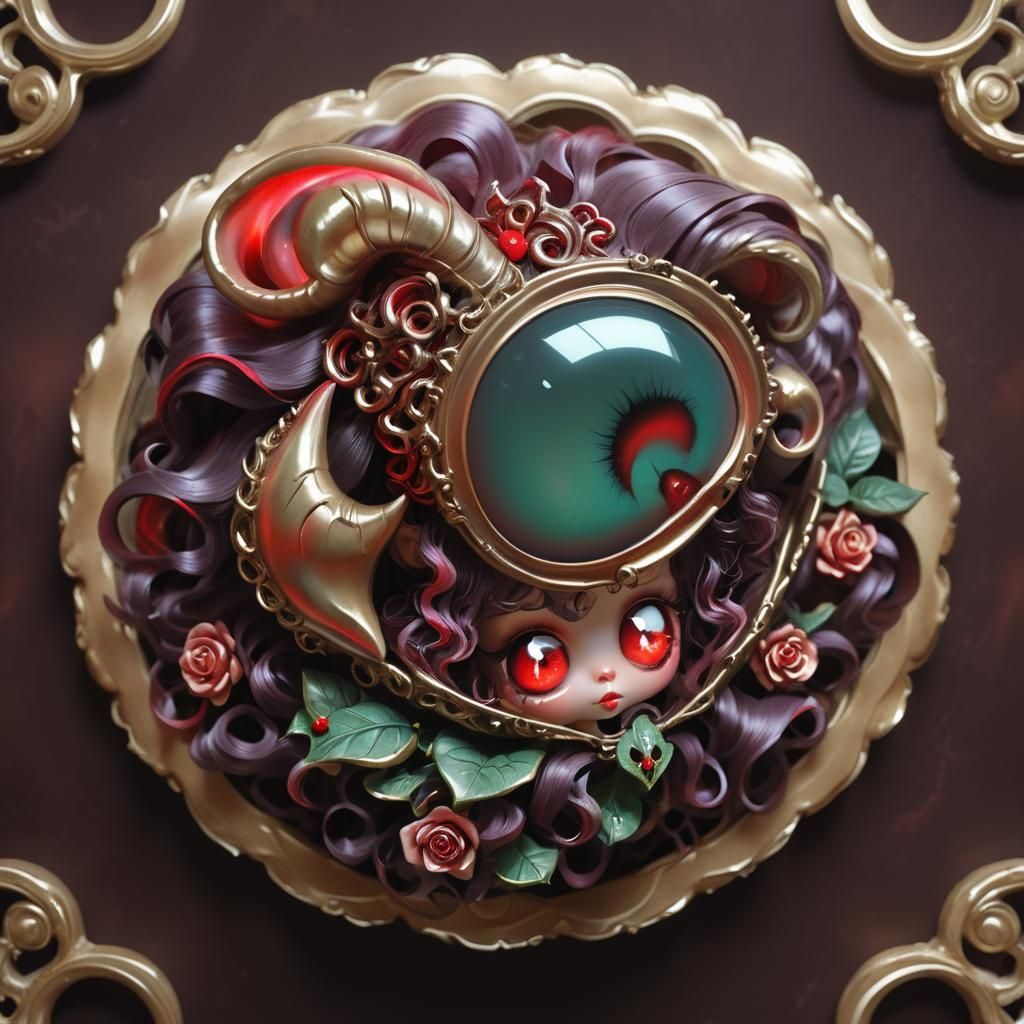 Chibi Demon Woman with Ram Horns in 3D Cel-Shaded Style