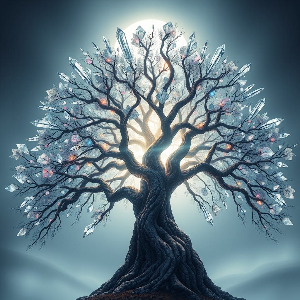 Ethereal Tree of Crystal Blooms in Moonlit Deco