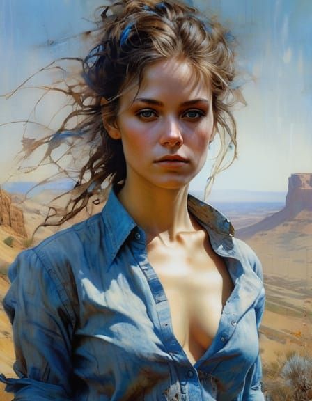 Gorgeous Woman in California, 1980s Oil Painting