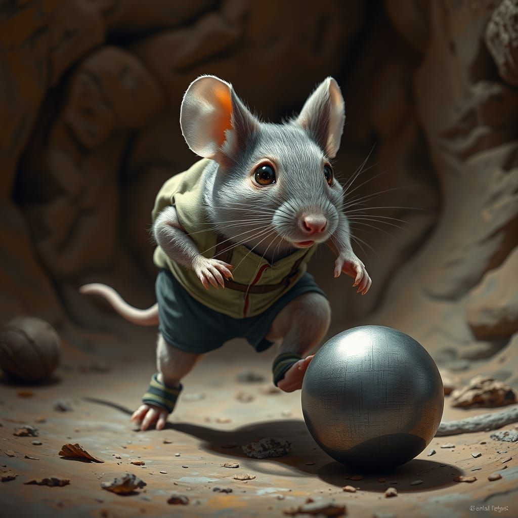 Mouse Pushing Ball Bearing: Hyperrealistic Athletic Achievem...
