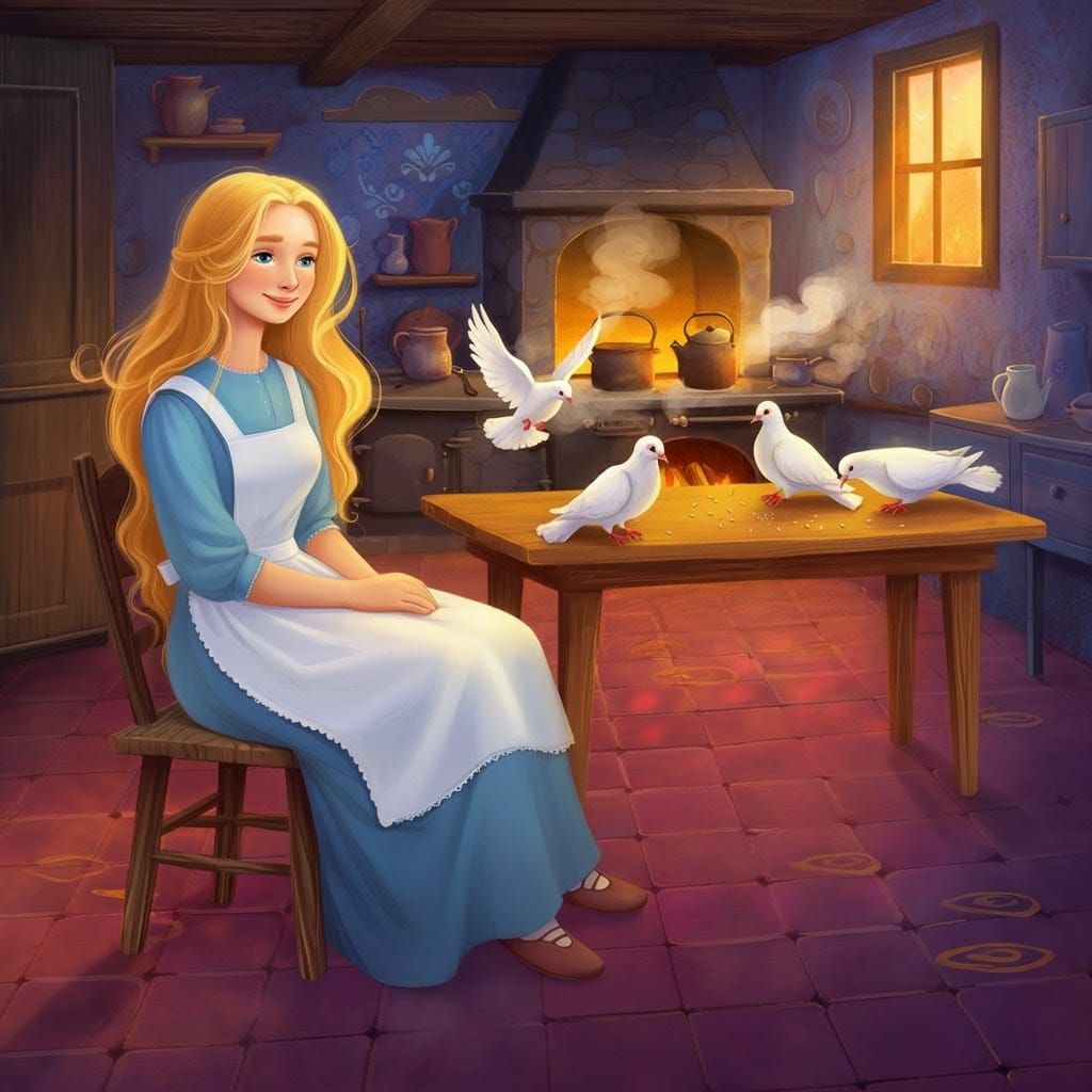 Serene Folk-Art Fairy Tale Scene