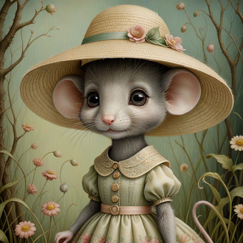 Mouse in Dress: A Surrealist Pop Painting
