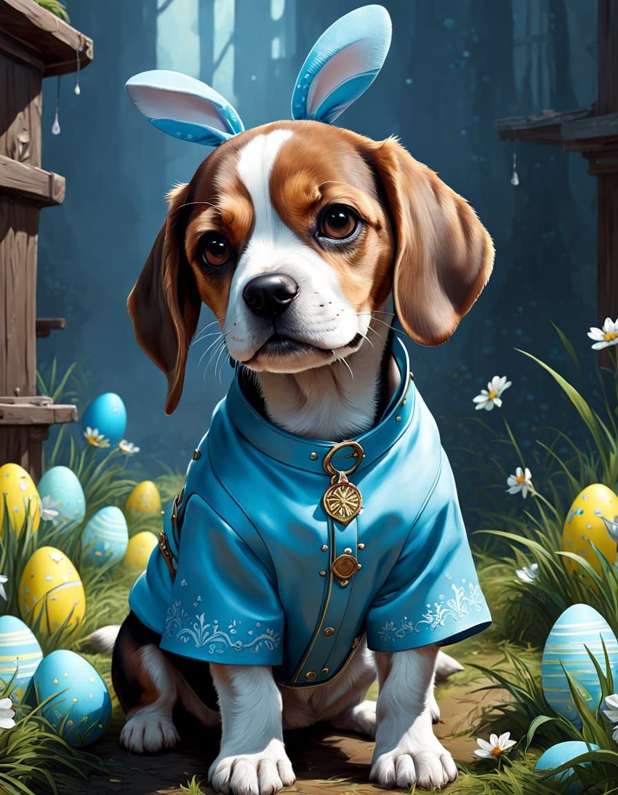 Cute Beagle in Pastel Blue Easter Attire